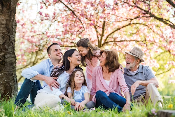 Family reviewing insurance documents